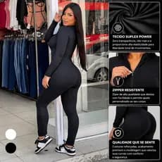 Macacão Gringa Feminino Longo Com Ziper Moda Balada Manga Longa Virginia Suplex Gringo Academia