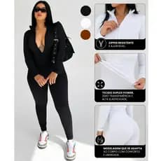 Macacão Feminino Longo Com Ziper Moda Gringa Balada Virginia Blogueira Suplex Gringo Fitnes Academia