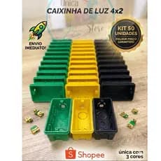 kit 50 CAIXA DE LUZ 4x2 Reforçada P/ TOMADAS INTERRUPTOR Embutir Amarelo/Preto/Verde