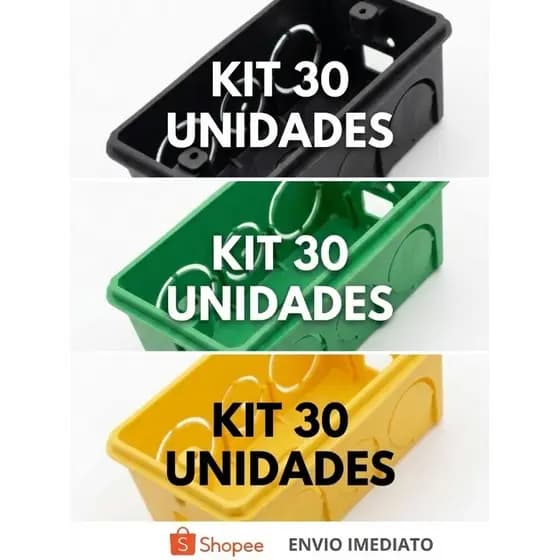 Caixa de Luz 4x2 Reforçada P/ Tomada Interruptor Embutir Amarelo/Preto/Verde