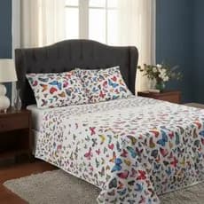 Colcha Cobre Leito Casal Queen King 3 Peças Estampado Percal Borboletas com Fronhas