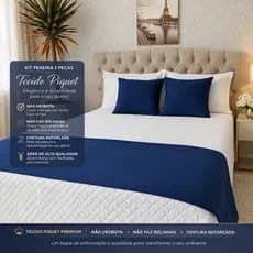 Kit Peseira  Solteiro Casal Queen 3 Peças Tecido Piquet Premium com 2 Capas de Almofada Decorativas