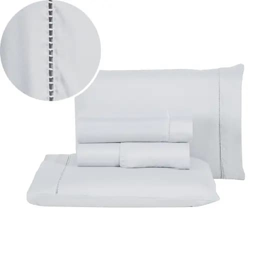 Jogo de Lençol Ponto Palito Branco 3 Peças 100% Algodão 400 Fios Queen Macio Soft Hipoalergênico