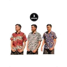 KIT 03 Camisa Floral Masculina Botão  Blusa Manga Curta Praia Social
