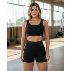 Conjunto Academia Fitness Feminino Bermuda E Top Blackout