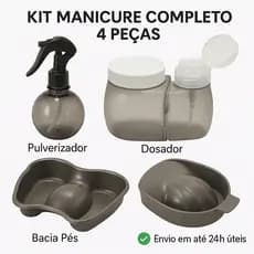 Kit Profissional Manicure 4 Peças – Pulverizador + Dosador + Bacia Mãos + Bacia Pés