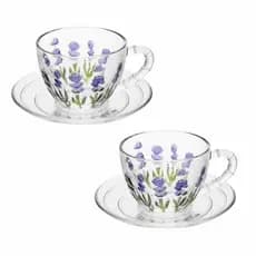 Kit 2 Xícaras de Chá com Pires Lavanda Hand Painting 220ml Cristal Ecológico | Lyor