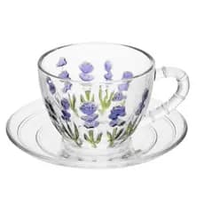 Xícara de Chá com Pires Lavanda Hand Painting 220ml Cristal Ecológico | Lyor