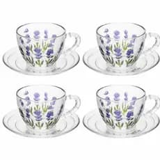Kit 4 Xícaras de Chá com Pires Lavanda Hand Painting 220ml Cristal Ecológico | Lyor