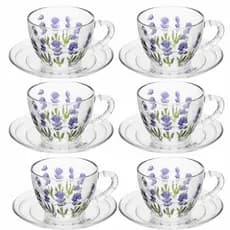 Kit 6 Xícaras de Chá com Pires Lavanda Hand Painting 220ml Cristal Ecológico | Lyor