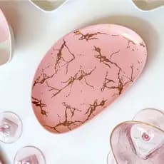 Bandeja Luxo Oval Rosa Marmorizada de Cerâmica