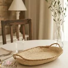 Centro de Mesa /Fruteira de Fibra Natural com Alça Tamanho Grande  Decoração 52x29x5,5cm  Paramount
