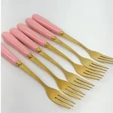 Conjunto 6 Garfos Luxo de Chá com Cabo de Porcelana Rosa