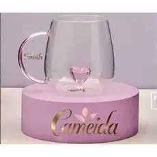 Caneca 3D em vidro borossilicato 3d Coração Rosa Love - Presente