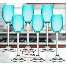 Jogo 6 Taças de Cristal Luxo Azul Turquesa Alto Brilho Para Licor 65 ml Colibr/ Gastro Bohemia