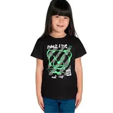 Camiseta Infantil Ursinho Amor Camisa Menino Menina Preta Rock Criança