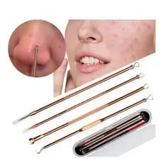 Kit 4 de Ferramentas de Beleza Extrator de Acne Removedor de Cravo Espinha Aço Inoxidável Agulhas