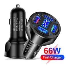 Carregador Veicular 66W Rápido QC 3.0 4 Usb Tipo C Turbo Adaptador Isqueiro Tomada Veicular Iphone Samsung Universal