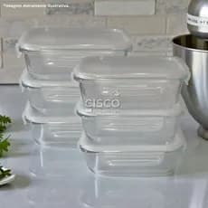 Kit 6 potes de vidro herméticos 650ml com travas e valvula de ar marmita semanal freezer microondas