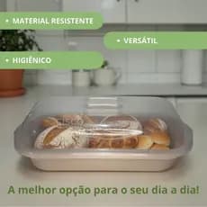 Porta Pão Plástico com Tampa Multiuso – Fruteira, Organizador e Armazenador de Alimentos  Resistente