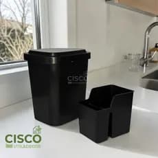 Kit Pia 2 Peças Multiuso - Preto Lixeira Cozinha Porta Detergente - Porta Esponja  Portas Utensílios