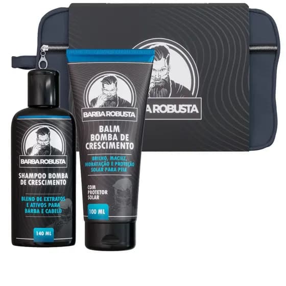 Kit Shampoo e Balm para barba com Necessaire Barba Robusta