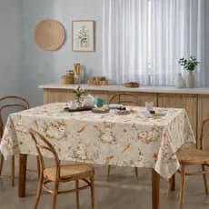 Toalha de Mesa Coelhos Páscoa Estampada Retangular Impermeável Decorativa Cozinha Sala Jantar Lavável