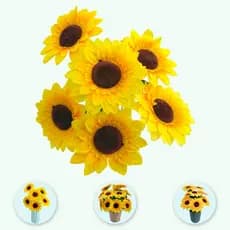 Arranjo Buquê de Girassol Flor Artificial 6 Flores Com Vaso Para Decoração Enfeite Casamento e casa