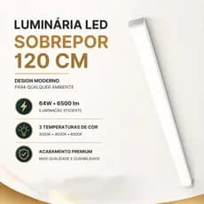 Luminaria Pendente Teto Led Sobrepor 1,20M Tubular Linear Retangular Inteligente p/ Escritório Sala
