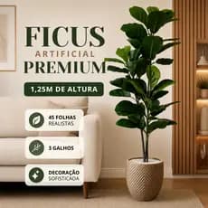 Planta Artificial Ficus Lyrata Grande Alta 1,25M Decoração Elegante Sala Escritório Toque Real Luxo