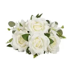 Buquê Artificial Rosa Salmão Flor Permanente 43cm 7 Flores Realista Luxo Decorativo Premium