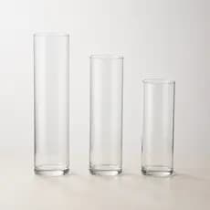 3 Vasos de Vidro Kit Trio Tubo Luxo Transparente Decorativo Sala Escritório