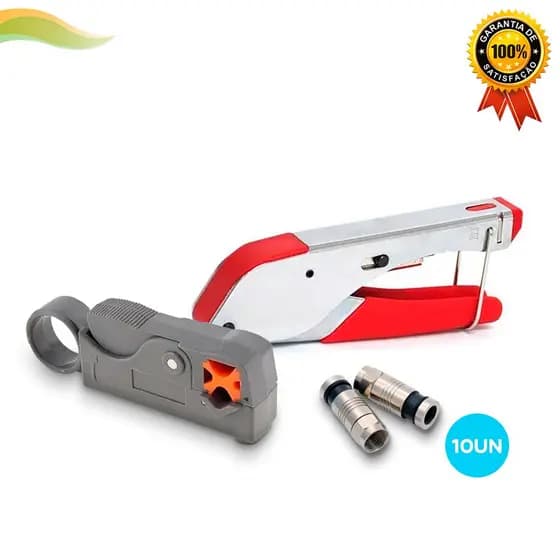 Kit Alicate Crimpador Descascador Cabos E 10 Conectores RG6