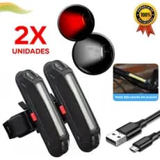 farol bike recarregavel duas cores dianteiro e traseiro lanterna sinalizador bem forte kit 2 unidades