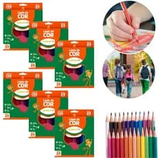 Kit 6 Caixas De Lápis De Cor Sextavado Premium 24 Cores