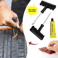 Kit Reparo Pneu Remendo Profissional Carro Moto + 3 Macarrão
