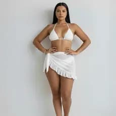 Trio 3 Peças Biquini Fita + Saída De Praia Conjunto Moda Praia Gringa Modelo Biquini E Saída Pareo Moda Praia Moda Verão