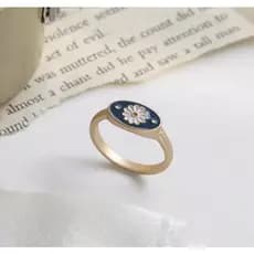 Anel Dourado Detalhe Azul Margarida Flor