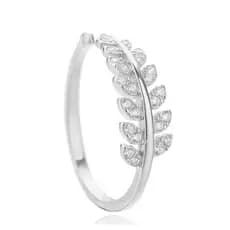Anel Prateado Ajustável Folhas Strass Brilho P2584