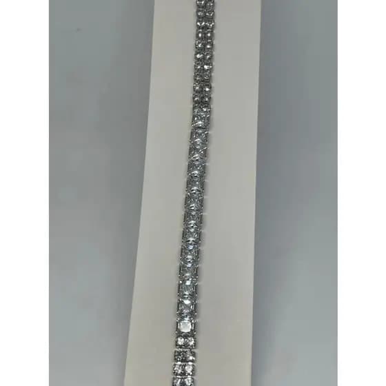 Pulseira Prateada Strass Elegante Festa Pedras R7322