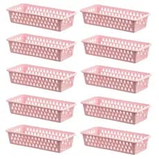 Kit 10 Cesto Organizador Multiuso Gaveta Retangular Branco Rosa Cestinho
