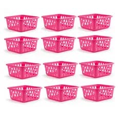 Kit 12 Cestos Organizador Multiuso Pequeno Armário Gaveta Lavanderia pink