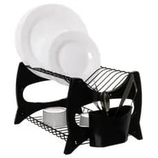 Escorredor Preto De Louça Cozinha Prato Duplo Porta Talheres