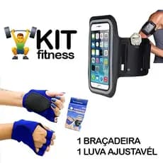 Kit Fitness Luva de Academia + Suporte de Braço para Celular Braçadeira de Corrida Academia