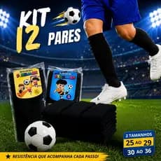Kit 12 Pares Meião De Futebol Infatil Esportivo Juvenil Longo 25 ao 36 Esporte
