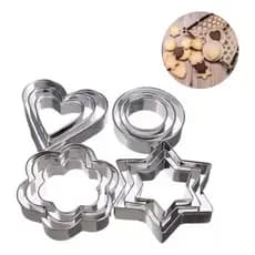 Kit de Cortadores Inox 12 Peças para Biscoito - Formas de Coração, Estrela, Flor e Redondo