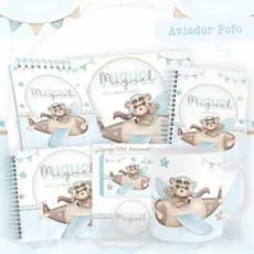 KIT CADERNETA DE VACINAÇÃO, LIVRO DO BEBÊ, LIVRO MÊSVERSARIO,BEBÊ TEMA AVIADOR FOFO PERSONALIZADO COM NOME