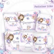 KIT BEBÊ, CADERNETA, LIVRO MÊSVERSARIO, LIVRO DO BEBÊ, TEMA FADINHAS LILÁS PERSONALIZADO COM NOME