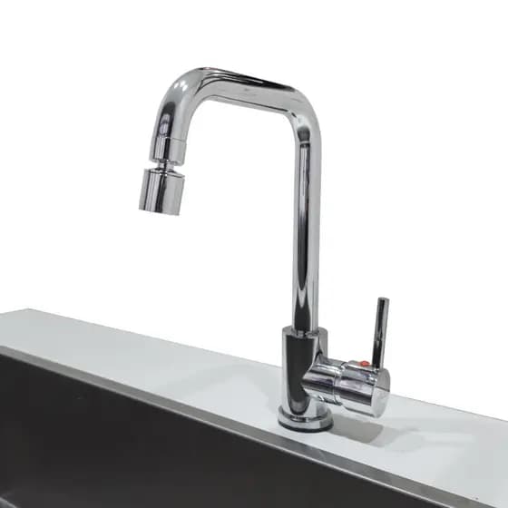 Torneira de Pia Bancada Cozinha Gourmet Aco Inox Com Giro 360o Bico Aerador Misturador Monocomando