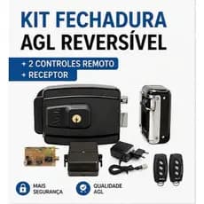 Kit Fechadura Elétrica AGL Reversível + 2 Controles Remoto + Receptor 12V